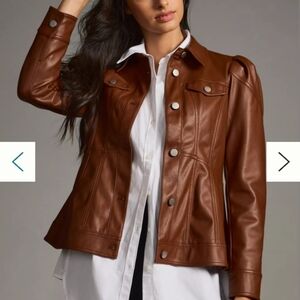 By Anthropologie Faux Leather Corset Puff-Sleeve Jacket In Brown Size 8